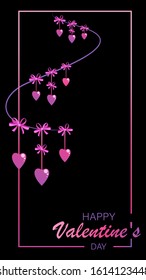 Valentine's day. Vector background, card with hearts and bows. Symbols of love. Poster, postcard, frame on a dark background. Vector illustration with place for text.