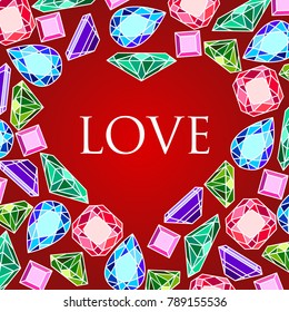 Valentines day vector background. Diamond heart. 