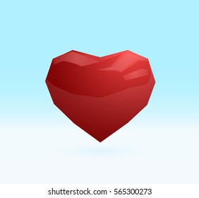 Valentine's Day vector background with glossy low poly heart. EPS10.