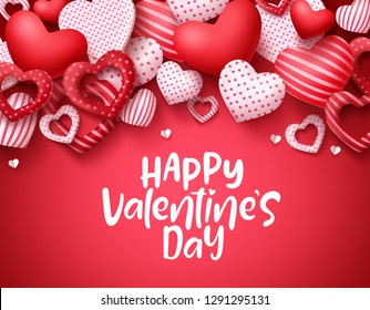 Valentines day vector background. Happy valentines day greeting text with hearts elements in red background. Vector illustration.
