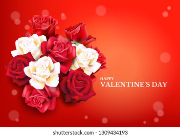 Valentines day vector background. Happy valentines day greeting card with roses and ribbon. Vector illustration.
