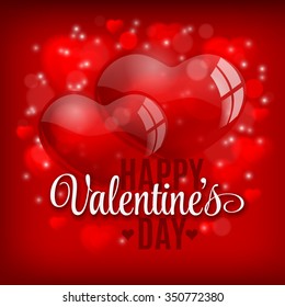 Valentines day vector background with heart balloons on red field.