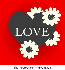 Valentines day vector background with heart and cute daisy flower