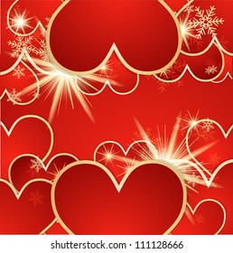 Valentine's day vector background with hearts and snow