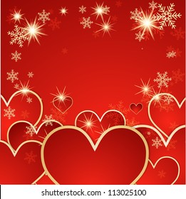 Valentine's day vector background with hearts and snow