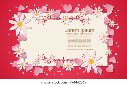 Valentine's Day vector background with hearts and flowers