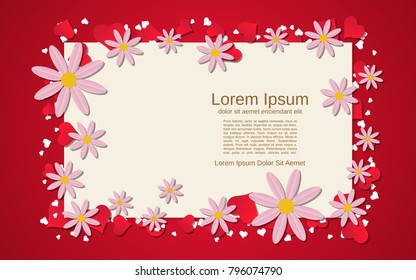 Valentine's Day vector background with hearts and flowers