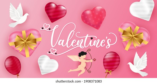 plantilla de ilustración de fondo vectorial de San Valentín Day. Antecedentes del Día de San Valentín con vectores de corazones realistas. Feliz Día de San Valentín venta de vectores banner, volante, invitación, afiche, diseño de fondo
