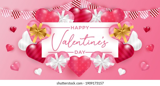 Valentines Day vector background illustration template. Valentines Day background with realistic hearts vector. Happy Valentines day vector sale banner, flyer, invitation, poster, background design