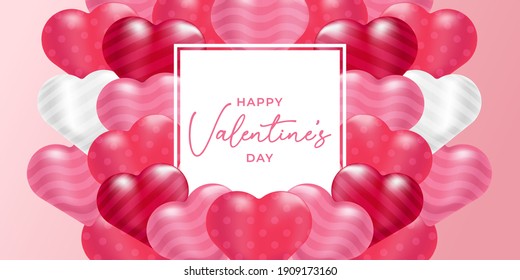 plantilla de ilustración de fondo vectorial de San Valentín Day. Antecedentes del Día de San Valentín con vectores de corazones realistas. Feliz Día de San Valentín venta de vectores banner, volante, invitación, afiche, diseño de fondo