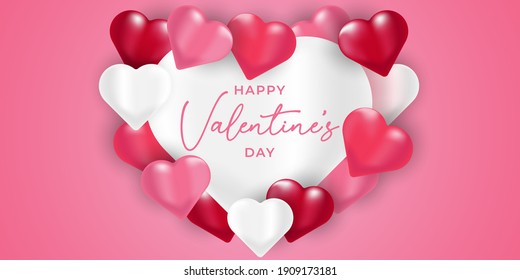 plantilla de ilustración de fondo vectorial de San Valentín Day. Antecedentes del Día de San Valentín con vectores de corazones realistas. Feliz Día de San Valentín venta de vectores banner, volante, invitación, afiche, diseño de fondo