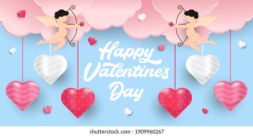 plantilla de ilustración de fondo vectorial de San Valentín Day. Antecedentes del Día de San Valentín con vectores de corazones realistas. Feliz Día de San Valentín venta de vectores banner, volante, invitación, afiche, diseño de fondo