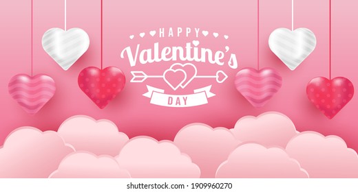 Valentines Day vector background illustration template. Valentines Day background with realistic hearts vector. Happy Valentines day vector sale banner, flyer, invitation, poster, background design