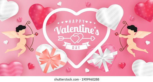 Valentines Day vector background illustration template. Valentines Day background with realistic hearts vector. Happy Valentines day vector sale banner, flyer, invitation, poster, background design