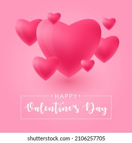Valentines Day - vector background illustration template with realistic pink hearts. Happy Valentines day - vector sale banner, flyer, invitation