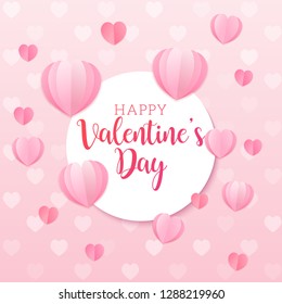 Valentine's Day vector background with light pink paper cut hearts. Love pattern for graphic design, greeting card, poster, flyer template. Romantic illustration for celebration on February 14th.