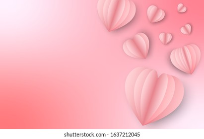 Valentine's day vector background. Pink hearts wallpaper for banner social media advertising. romantic concept. paper cut design