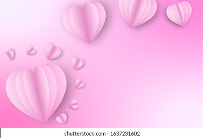 Valentine's day vector background. Pink hearts wallpaper for banner social media advertising. romantic concept. paper cut design
