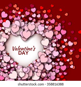 Valentines day vector background. Red hearts round frame