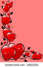 a valentines day vector background with a series of red hearts on a pink background with room for text