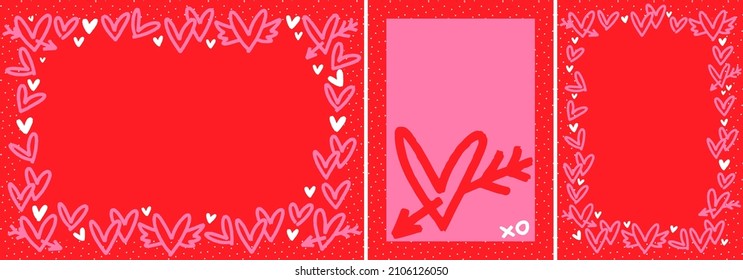 Valentines day vector background set with hearts in red and pink colors