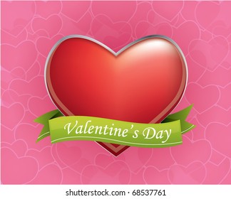 Valentine's Day vector background with a shiny red heart as main element.