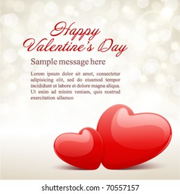 Valentine's day vector background two hearts with ribbon and light