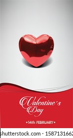 Valentines day vector banner. Red heart balloon on white background.