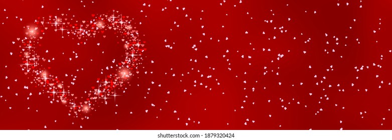 Valentine's Day vector banner. Red blurred background with hearts and light effects