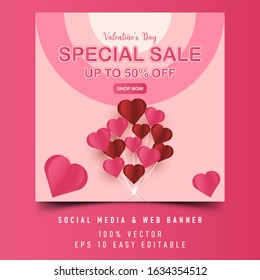 Valentines day vector banner template design. banner for social media promotion and website ad template background.