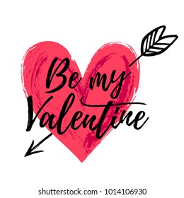 Valentine's day vector card. Be my Valentine lettering. Hand drawn heart.