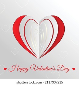 Valentine's day vector card with cut out paper heart with pattern inside on abstract background.