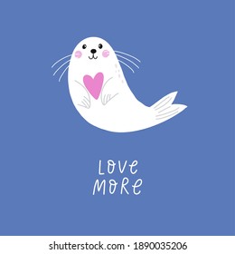 Valentine's Day vector card with cute seal in flat style