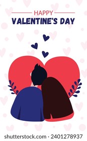 Valentine's Day vector card with cute couple flat vector illustration