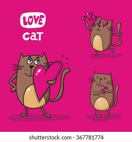 Valentines day vector card with cute cat