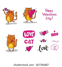 Valentines day vector card with cute cat