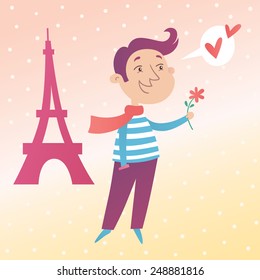 Valentine's day vector card. Frenchman in love