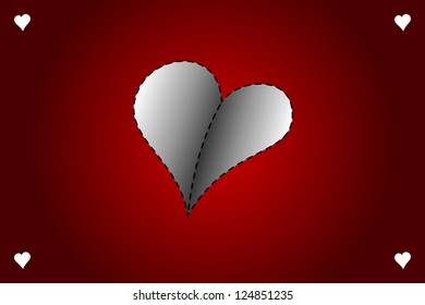 Valentines day vector card with gray heart on red background