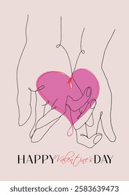Valentines day vector card with hands and love romantic messages
