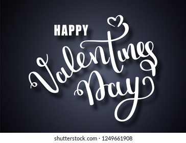 Valentines day vector card. Happy Valentines Day lettering on a white background. Vector Illustrations. Handwritten brush lettering of Happy Valentines Day with hearts on chalkboard background.