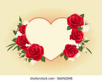 Valentines day vector card with heart and flowers. Template for design