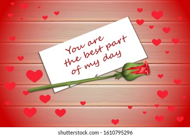 Valentine's day vector card, rose with valentines day and wishes on a rustic decorative background