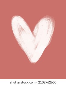 Valentine's Day Vector Card. Simple White Chalk Drawn Heart on a Red Background. Romantic Illustration Ideal for Card, Poster, Wall Art. Infantile Style Love Symbol. No Text.