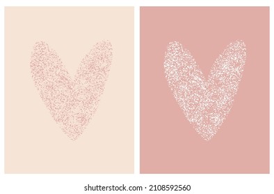 Valentine's Day Vector Card. Simple Hearts made of Spots Isolated on a Blush Pink and Beige Background. Romantic Illustration Ideal for Card, Poster, Wall Art. Infantile Style Love Symbol. No Text. 