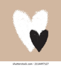 Valentine's Day Vector Card with  Simple White and Black Hearts  Isolated on a Light Brown Background. Romantic Illustration Ideal for Card, Poster, Wall Art. Infantile Style Love Symbol. No Text.
