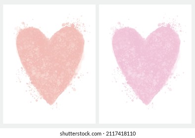Valentine's Day Vector Card. Simple Pink and Coral Red Watercolor Style Hearts on a White Background. Romantic Illustration Ideal for Card, Poster, Wall Art. Infantile Style Love Symbol. No Text.