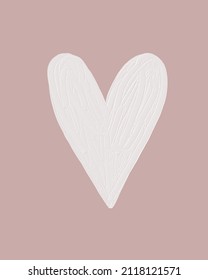 Valentine's Day Vector Card. Simple White Oli Painting Style Heart on a Dusty Pink Background. Romantic Illustration Ideal for Card, Poster, Wall Art. Infantile Style Love Symbol. No Text.