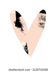 Valentine's Day Vector Card with Simple Pink-Black Heart Isolated on a White Background. Romantic Illustration Ideal for Card, Poster, Wall Art. Infantile Style Love Symbol. No Text.