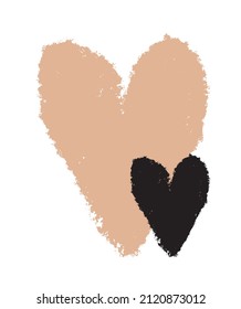 Valentine's Day Vector Card with Simple Light Brown and Black Hearts Isolated on a White Background. Romantic Illustration Ideal for Card, Poster, Wall Art. Infantile Style Love Symbol. No Text.