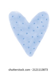 Valentine's Day Vector Card with Simple Pastel Blue Dotted Heart Isolated on a White Background. Romantic Illustration Ideal for Card, Poster, Wall Art. Infantile Style Love Symbol. No Text.